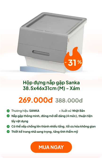 Hộp đựng nắp gập Sanka 38.5x46x31cm (M) - Xám